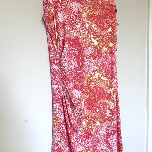 J. McLaughlin Catalina Cloth Rouched Tank Top Midi Dress Orange Pink Floral L - Picture 2 of 9